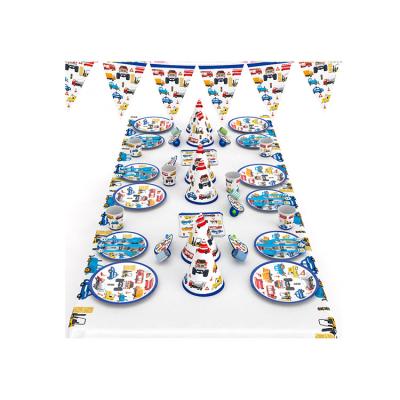 China Modern Car Truck Tablerware Disposable Birthday Party Supplies Truck Birthday Paper Plate Napkins Cups Tablecloth for sale