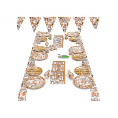 China Modern Animal Print Tablerware Disposable Birthday Party Supplies Paper Plates Napkins Cups Tablecloth for sale