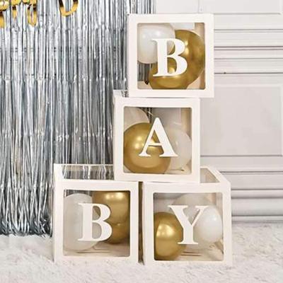 China Transparent Latex Baby Shower Decoration 4PCS Balloon Box with BABY Letters for Baby Boy Check-in Birthday Party Supplies Decor for sale