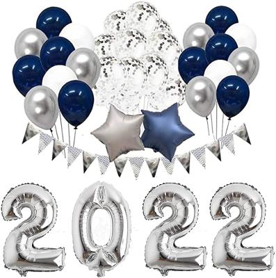 China Latex/Foil 2022 New Year Party Supplies 2022 New Years Eve Decorations Kit 32 Inches Large Balloons Navy Blue and Silver Balloons Inches for sale