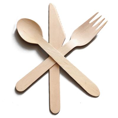 China Eco - Friendly Wooden Spoon Fork Knife Flatware Set Disposable Wooden Cutlery Set for sale