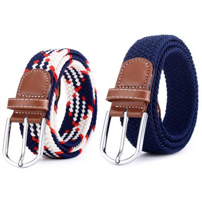 China Men Women Fashion ALLOY Adjustable Tip Elastic Braided Stretch Stretch Belt Pin Oval Buckle Leather Loop for sale