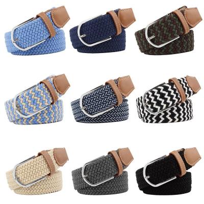 China ALLOY 80 Colors Men Junior Unisex Braided Stretch Belts Leather Trim Pin Buckle Casual Weave Elastic Belt for sale