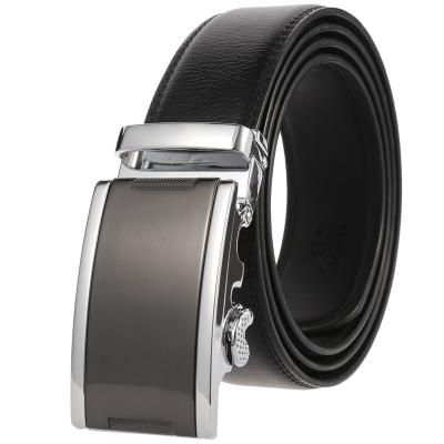 China Custom Logo Automatic Buckle Men's Leather Ratchet Cowhide Belt Adjustable Click Belt For Men for sale