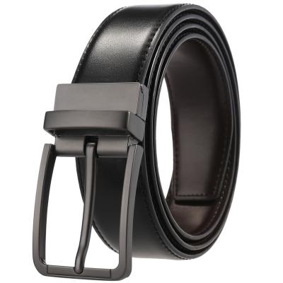 China Cowhide Classic And Fashion Designs Two Colors In One Belt With Turned Buckle Mens Leather Reversible Belt for sale