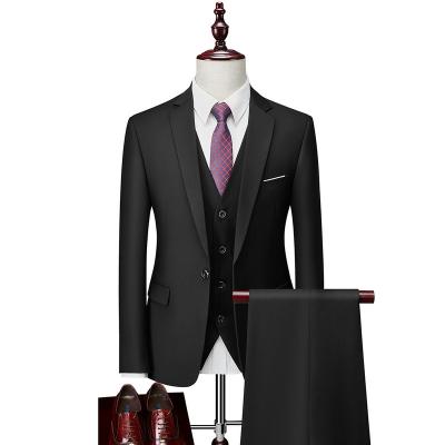 China Luxury Anti-Shrink Office Suit Wedding Man Blazer +Vest +Pants 3 Pieces Formal Suits Set Black Suit For Men for sale