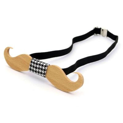 China Mustache Shape 3D Mustache Bowtie Wood Bow Tie Handmade Wooden Novelty Ties For Men for sale