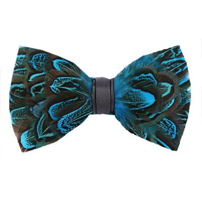 China Luxury 12cm*6cm Ties Bowtie Fashion Peacock Feather Bow Men's Leather Feather Bowtie For Men's Business Party Wedding for sale