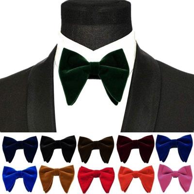 China Plain Mens Vintage Handmade Style Big Waist Bow Tie Pre-tied Velvet Adjustable Bow Tie for sale