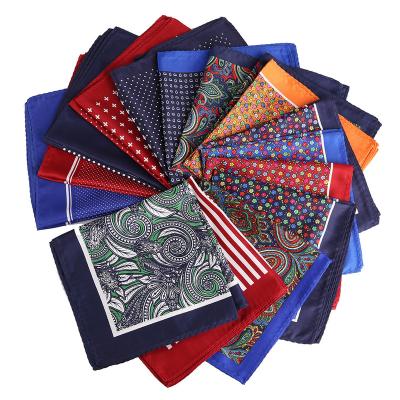 China Fashion Men's Handkerchief Polka Dot Printed Hankies Business Floral Anchor Checked Pocket Square Polyester Hanky for sale