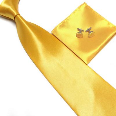 China Fashion Man Tie Party Wedding Accessories Solid Color Handkerchief Neckerchief Cufflinks Men Tie Set 145cm*10cm*3.5cm for sale