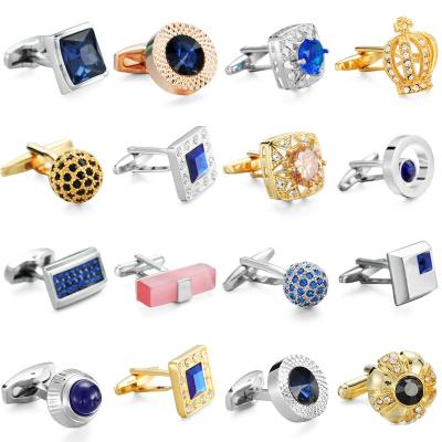 China Fashionable Men's Accessories Jewelry Crystal Cufflinks Gold Silvery Craft French Shirt Cuff Links Optional for sale