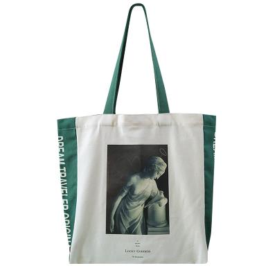 China Rope Handle Art Oil Painting Graphic Custom Shopping Bags With Logo 10oz Cotton Canvas Tote Bag Heavy Duty Cotton Shopping Tote Bag for sale