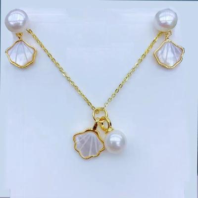 China FASHIONABLE Natrual White Shell Pearl Jewelry Set Button Shape Pearl Earring Freshwater Freshwater Stud for sale