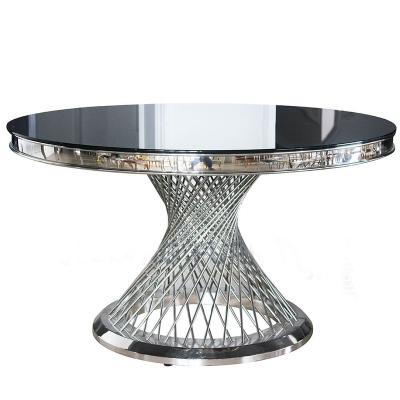 China Modern Furniture High Grade Stainless Steel Circular Table With Black Glass For Hotel for sale