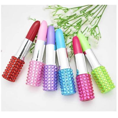 China Lipstick Ball Pen Office Stationery Faux Stone Lipstick Shape Tip Ballpen for sale