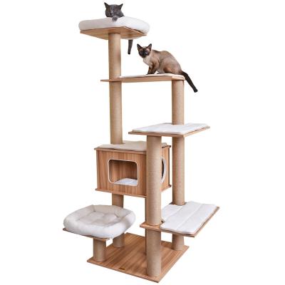 China 2020 Modern Viable Furniture PUNK Cat Tree With Wooden Cat Toy Large Big Climbing Scratch Pet Scratcher Good Quality for sale