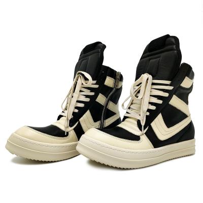 China Trend R, black and white inverted triangle fashion shoes real leather high top shoes men's shoes O big for sale