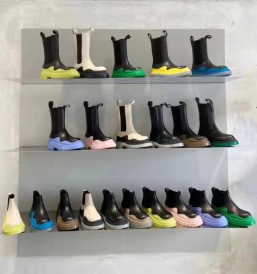 China Unique Custom Made Genuine Leather Rain Shoes New Fashion Trend Women High Top Luxury Wholesale Luxury Wooden High Heel Work Ankle Chunky Chelsea Boot Woman for sale