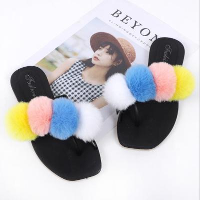 China 2021 Thick Bottom PVC Fox Heel Flat Women Fur Slippers Doubles Belt Imitation Popular Fur Slippers for sale