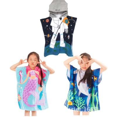 China Compressed 100% Cotton Custom Personilized Digital Printing Baby Kids Beach Hooded Towel Kids Towel For Bathing Swimming for sale