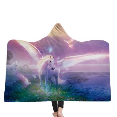 China Hot Selling Hooded Poncho Blankets Home Travel Anti-pull Printing Blanket For Adults for sale