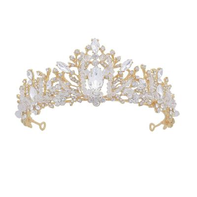 China New popular bridal headwear gold crystal handmade adult headband wedding accessories tiara for sale