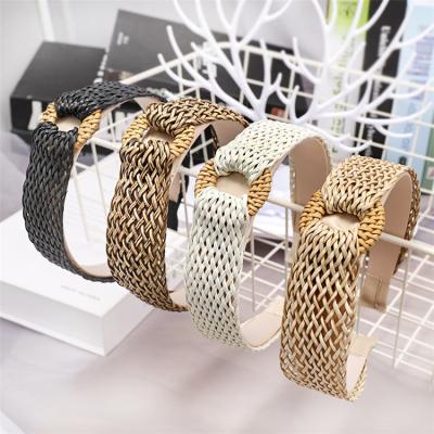 China News Daily Use Women's Ethnic Straw Headband Retro Braided Hair Accessories Simple Ladies Woven Straw Headband for sale