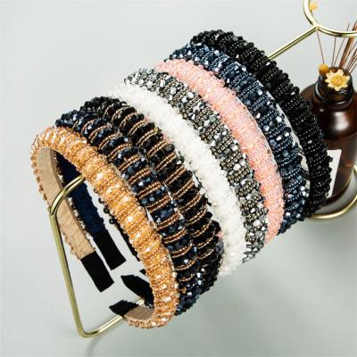 China 2021 Daily Thin Handmade Crystal Headband Fashion Hair Accessories Simple Side Band Hair Use Hair Band for sale