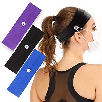 China Female Outdoor Sports Use Solid Color Button Mask Headband Cotton Yoga Headband Elastic Daily Fitness Sweat-absorbent for sale