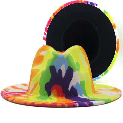 China Fedora Hats Wholesale 2021 Wholesale Daily Life Tie Dye Wide Brim Felt Fedora Hats Women for sale