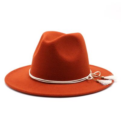 China Daily Life Mens Fedora Hats Women 2021 Wholesale Woolen Ethnic Jazz English Style Tassel Felt Fedora Top Hats for sale