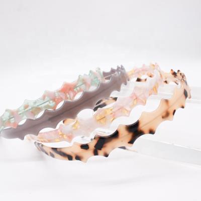 China France Style Girl Acetate Friendly Solid Material Crown Headbands Colorful Toothed Leopard Headbands Wholesale for sale