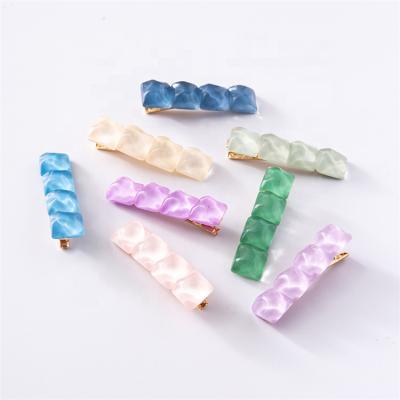 China YIYI Plastic Resin Hair Decoration YIYI Selling Square Hair Clips Candy Color Soft Side Water Pattern Hair Clips For Girls for sale