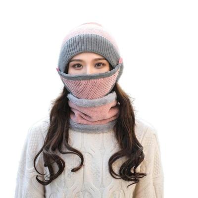 China 2022 New Winter Warm 100%ACRYLIC Knit Beanie Scally Caps With Pompom Scarf For Women for sale