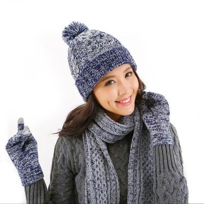 China 100%ACRYLIC hot sale 3 in 1 women screen warm touch gloves hats and scarves for cold weather for sale