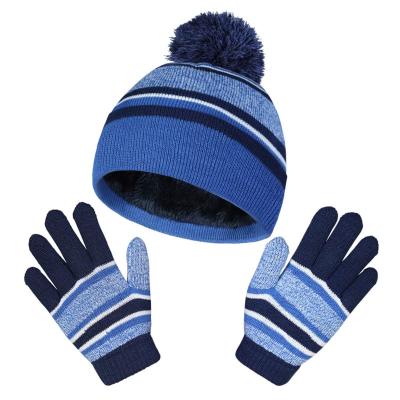 China Medium High Quality 2 Piece Set Winter Kids Knitted Hat Gloves With Warm Lining For Outdoor Child for sale