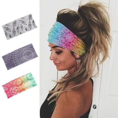 China European and American style factory outlet 3 packs custom made African style ladies and girls printed wide stripe elastic yoga headband headbands for sale