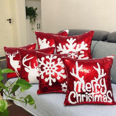 China Christams Home Decoration Hot Sale Christmas Embroidered Sequin Pillow Case Covers For Home Decoration for sale