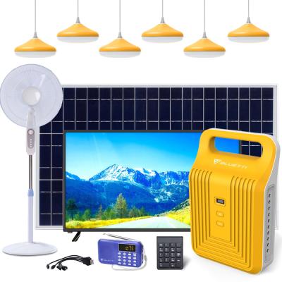 China Mini USB Multifunctional Home System 55W Radio TV Fan Solar Power Lighting Kit for sale