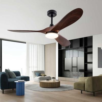 China LED Ceiling Fan Solid Wood Blades Flush Mount Dimmable LED Lighting Ceiling Fan for sale