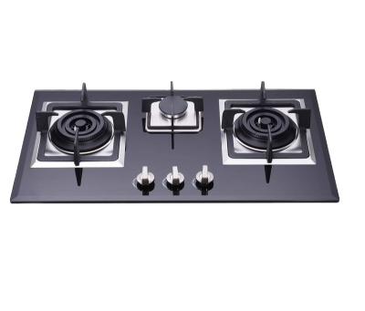 China Safety Built In Gas Hob 3 Burner Gas Stove Tempered Glass Panel for sale