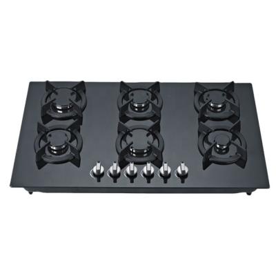 China New Designed Hotel Models Built In Gas Cookware 6 Burners Gas Stove Tempered Glass Gas Hob for sale