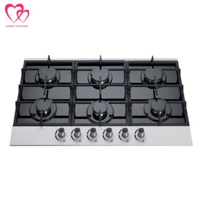 China 2021 new household tempered glass 6 burner built-in gas stove for sale