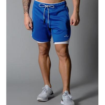 China Private Label Custom Mens Anti-Wrinkle Drawstring Anti-Wrinkle Sportswear Gym Clothes Phone Pocket Double Layer Running Shorts for sale