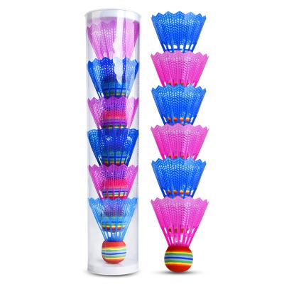 China Outdoor sports sets flashing colorful 6pcs nylon with plastic foam badminton shuttlecock for game for sale