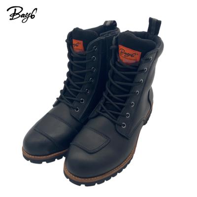 China Comfortable Breathable Rubber Plain Toe Motorcycle Shoes Fashion Boots For Man Black for sale