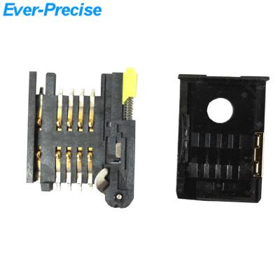 China PCB 2.54mm Launch Chip SIM Card Connector Holder With Ejector, 8 Circuits, Without Pegs, Yellow Button Push Type for sale