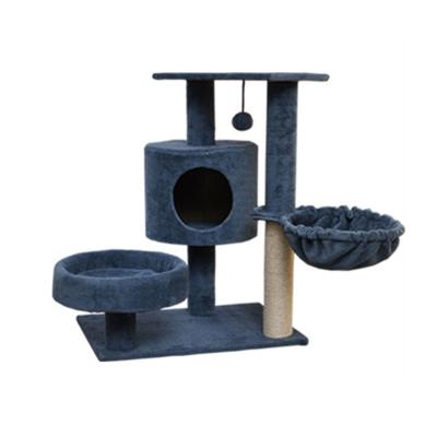 China 042 Viable Blue Cat Jumping Platform Tower Climbing Pet Supplies Striping Toy Wooden Cute Frame House Sisal Scratcher C Posts for sale