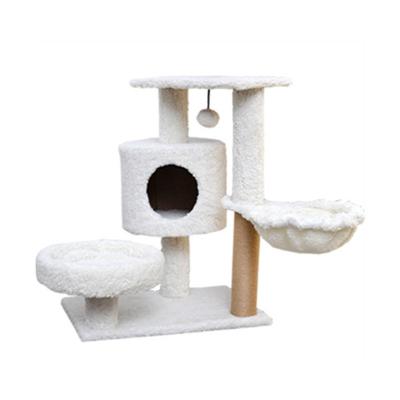 China 042 Viable White Cat Jumping Platform Tower Climbing Pet Supplies Striping Toy Wooden Cute Frame House Sisal Scratcher C Posts for sale